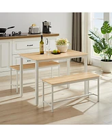 Simplie Fun Dining Table Set, Bar Table with 2 Dining Benches, Kitchen Table Counter with Chairs, Industrial for Kitchen Breakfast Table, Living Room,