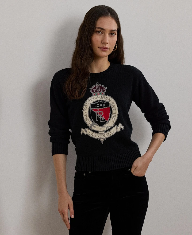 Lauren Ralph Women's Intarsia-Knit Crest Cotton Sweater