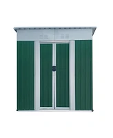 Streamdale Furniture 5X3 Feet Small Mini Outdoor Storage Sheds Pent Roof Green With Aluminum Alloy Frame And Sliding Door