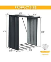 3ft x 5ft Outdoor Meta Firewood Rack, Open Wood Shed For Firewood, Pellet, or Lumber Storage, Black