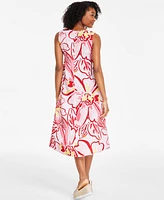 Charter Club Women's Woven Linen Printed Midi Dress, Created for Macy's