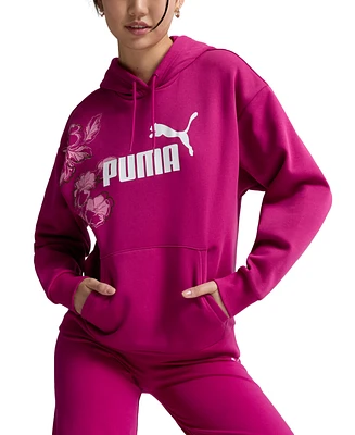 Puma Women's Essential Floral Vibes Logo-Front Hoodie