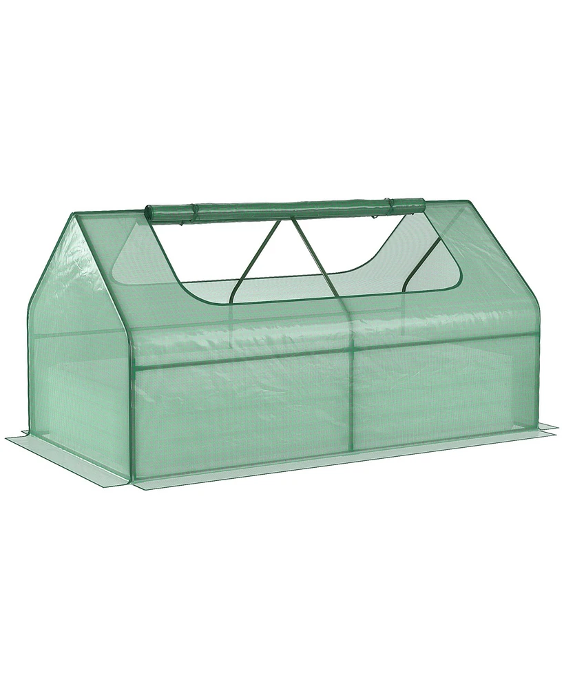 Streamdale Furniture 6' x 3' Galvanized Raised Garden Bed with Mini Pe Greenhouse Cover, Outdoor Metal Planter Box with 2 Roll