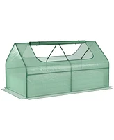 Streamdale Furniture 6' x 3' Galvanized Raised Garden Bed with Mini Pe Greenhouse Cover, Outdoor Metal Planter Box with 2 Roll