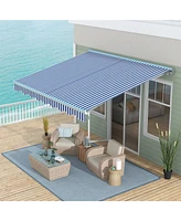 13' x 10' Electric Awning with Led Lights, Retractable Awning, UV40+ Sun Shade Shelter with Remote Controller and Crank Handle for Deck, Balcony, Yard