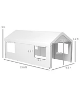 Carport 10' x 20' Portable Garage, Heavy Duty Car Port Canopy with 2 Roll-up Doors & 4 Ventilated Windows for Car, Truck, Boat, Garden Tools, White
