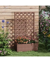 Raised Garden Bed with Trellis Lattice, Wood Planter Box with Self Draining Gap, Freestanding Trellis Planter for Climbing Plants, Vines, Flowers, 29.