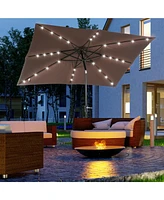 9' x 7' Solar Umbrella, Led Lighted Patio Umbrella for Table or Base with Tilt & Crank, Outdoor Umbrella for Garden, Deck, Backyard, Pool, Beach, Brow