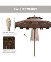 Streamdale Furniture 9' Patio Umbrella with Push Button Tilt and Crank, Double Top Ruffled Outdoor Market Table Umbrella with 8 Ribs, for Garden, Deck