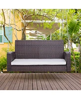 2 Person Wicker Hanging Swing Bench, Front Porch Swing Outdoor Chair with Cushions 550 lbs. Weight Capacity for Backyard, Garden, Cream White