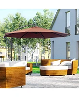10' Cantilever Hanging Tilt Offset Patio Umbrella with Uv & Water Fighting Material and a Sturdy Stand, Brown