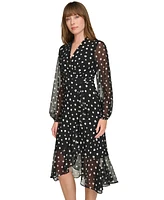 Tommy Hilfiger Women's Dot-Print Faux-Wrap Dress