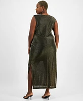 Connected Plus Metallic-Finish Draped Evening Gown