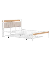 Slickblue Queen Size Metal Platform Bed Frame with Twin Size Trundle Versatile Space-Saving Solution