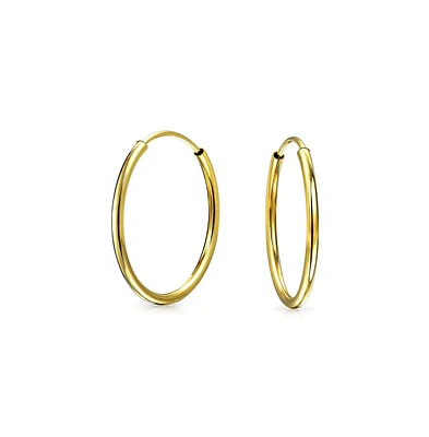 Bling Jewelry Minimalist Simple Timeless Tiny Thin Endless Cartilage Circle 14K Yellow Gold Round Tube Hoop Earrings For Women For .50 .60 .70 Inch Di