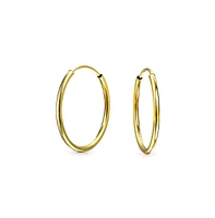 Bling Jewelry Minimalist Simple Timeless Tiny Thin Endless Cartilage Circle 14K Yellow Gold Round Tube Hoop Earrings For Women For .50 .60 .70 Inch Di