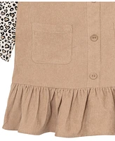 Rare Editions Little Girls Corduroy Jumper with Cheetah Print Tee and Hair Tie, 3-Piece Set