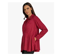 Stella Carakasi Women's Pleated Cotton Poplin Button-Front Top Showstopper Shirt