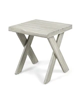 Simplie Fun Rustic Acacia Wood Outdoor Side Table With Sandblast Finish And Cross Base