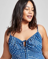 And Now This Plus Polka-Dot Tied Keyhole Dress, Created for Macy's