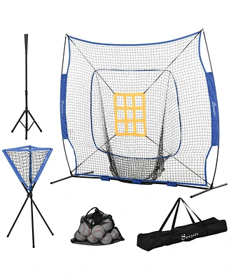 Streamdale Furniture Baseball Practice Net Set with 7.5x7ft Catcher Net, Ball Caddy and Batting Tee