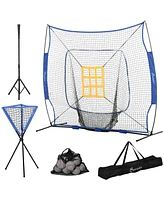 Streamdale Furniture Baseball Practice Net Set with 7.5x7ft Catcher Net, Ball Caddy and Batting Tee