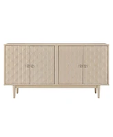 Modern 4-door Sideboard with Convex Pattern Doors and 2 Silver Handle for Living Room, Dining Room, Kitchen (Almond)