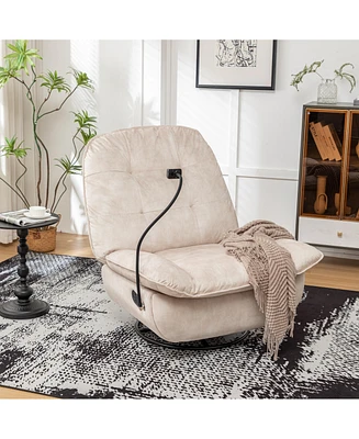 Ivory recliner, reclining lazy chair, mobile phone holder, large and comfortable reading chair, swivel gliding rocking chair, gold-stamped velvet