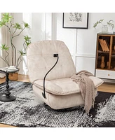 Ivory recliner, reclining lazy chair, mobile phone holder, large and comfortable reading chair, swivel gliding rocking chair, gold-stamped velvet