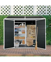 6x8ft Resin Outdoor Storage Shed with Two-Window and Floor, Black