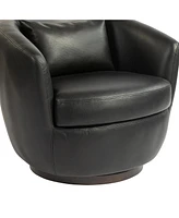 Simplie Fun Upholstered Swivel Barrel Armchair with Storage Modern Living Room Side Chair for Bedroom/Office/Reading Spaces - Pu Black