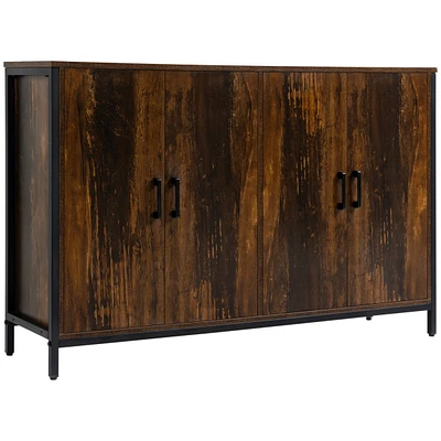 Industrial Sideboard Buffet Cabinet with Doors, Kitchen Cabinet, Coffee Bar Cabinet with Adjustable Shelves, Rustic Brown