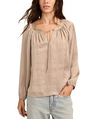 Lucky Brand Women's Notch-Neck Long-Sleeve Peasant Top