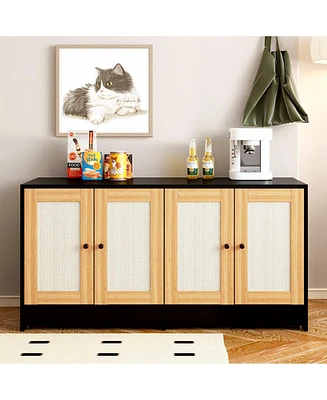 Streamdale Furniture Double Litter Box Enclosure, Cat Litter Box Enclosure for 2 Cats, Hidden Litter Box Furniture with Rattan Doors, 47" L x 19.8" W
