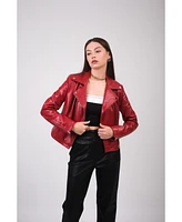 Furniq Uk Women's Leather Jacket, Red, Created for Macy's