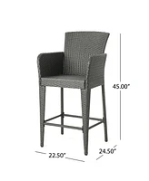 Anaya 2-Piece Outdoor Wicker Barstool Set With Iron Frames And Foot Rails