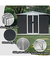 Outdoor Storage Garden Bike Shed 8x6 Feet Apex Roof Dark Grey With Aluminum alloy frame and sliding door