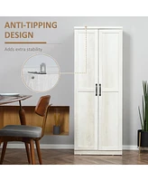 63" 2-Door Kitchen Pantry, Freestanding Storage Cabinet with 5-tier Shelving and 2 Adjustable Shelves for Dining Room, Antique White