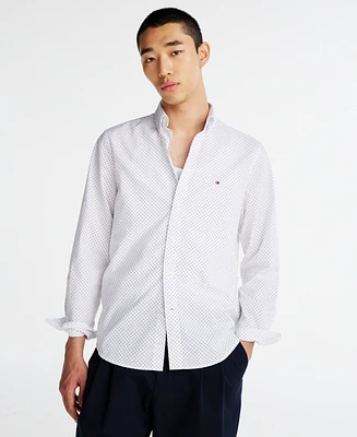 Tommy Hilfiger Men's Long Sleeve Button-Front Dot Print Flex Poplin Shirt