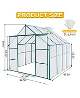 8x8 Ft Double Door Polycarbonate Greenhouse Raised Base and Anchor Aluminum Heavy Duty Walk-in Greenhouses for Outdoor Backyard in All Season, Green