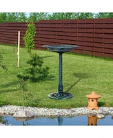 28'' Bird Bath Outdoor Resin Decor with Fleur De Lis Pattern, Time-Worn Finish