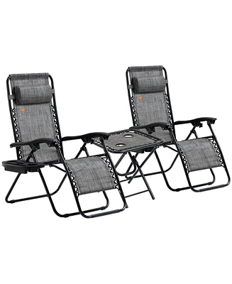 Streamdale Furniture Zero Gravity Chair Set with Side Table, Folding Reclining Chair with Cupholders & Pillows, Adjustable Lounge Chair for Pool, Back