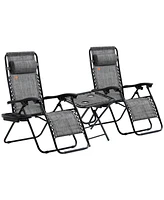 Streamdale Furniture Zero Gravity Chair Set with Side Table, Folding Reclining Chair with Cupholders & Pillows, Adjustable Lounge Chair for Pool, Back