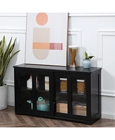 Streamdale Furniture Sideboard Buffet Cabinet, Stackable Credenza, Coffee Bar Cabinet with Sliding Glass Door and Adjustable Shelf, Black