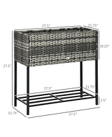 Streamdale Furniture Raised Garden Bed, Elevated Planter Box with Rattan Wicker Look, Tool Storage Shelf, Portable Design for Herbs, Vegetables, Flowe