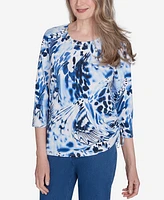 Alfred Dunner Petite Key Items Abstract Animal Print Three Quarter Sleeve Tee