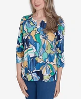 Alfred Dunner Petite Key Items Drama Floral Three Quarter Sleeve Tee