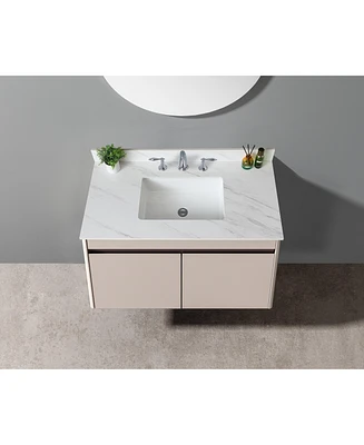 Streamdale Furniture 31 Inch Marble Vanity Top, White Vanity Top with Pre-drilled Faucet Holes, Bathroom Vanity Top with Undermount Rectangular Middle