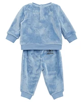 Guess Baby Boy Plush Velour Top and Pant, 2-Piece Set