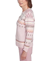 Alfred Dunner Petite Telluride Floral Embroidered Fair Isle Sweater